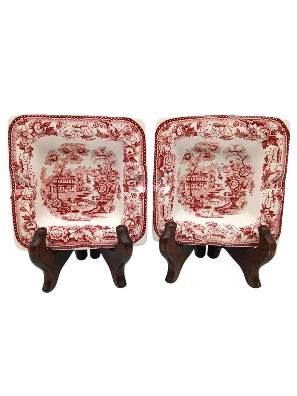 Clarice Cliff Tonquin Pair Ashtrays Red Transferware 4 Inch England